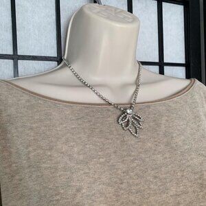 Kramer Clear Rhinestone  Flower Art Deco Style Crystal Necklace Silver Vintage